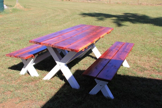Table Table And Benches Picnic Table Patio Table Kitchen Etsy