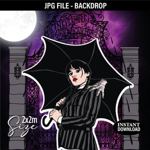 Wednesday Nevermore Gothic backdrop  | Wednesday party theme | Addams Party Decorations | Addams Lona | Download Printable