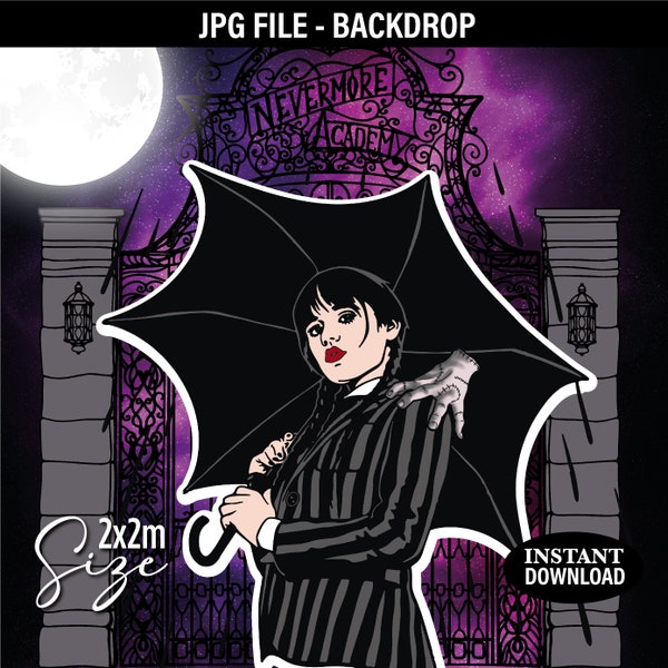 Miércoles Nevermore Fondo gótico / Tema de fiesta del miércoles / Decoraciones de fiesta Addams / Addams Lona / Descargar imprimible