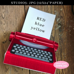 Modello macchina da scrivere / rosso, blu, giallo / Porta ritratto / scarica stampa, taglia e assembla / studio3 / file jpg