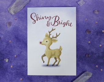 Rudolph Greeting Card - Happy Holidays Greeting Card - Christmas Card - Merry Christmas Card - Shiny and Bright