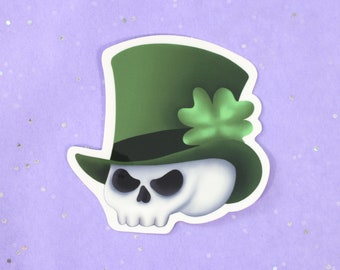 Irish Skull - Shamrock - Waterproof Vinyl Sticker