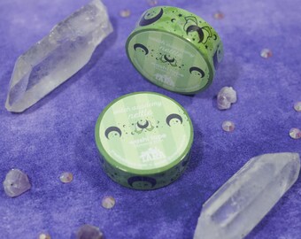 Cinta washi con diseño de bruja verde bonita, lámina negra