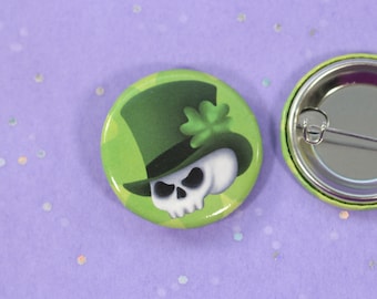 Irish Skull - Shamrock - Round Button Pin