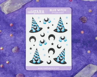 Blue Pretty Witch - Planner - Bullet Journal - Paper Sticker Sheet