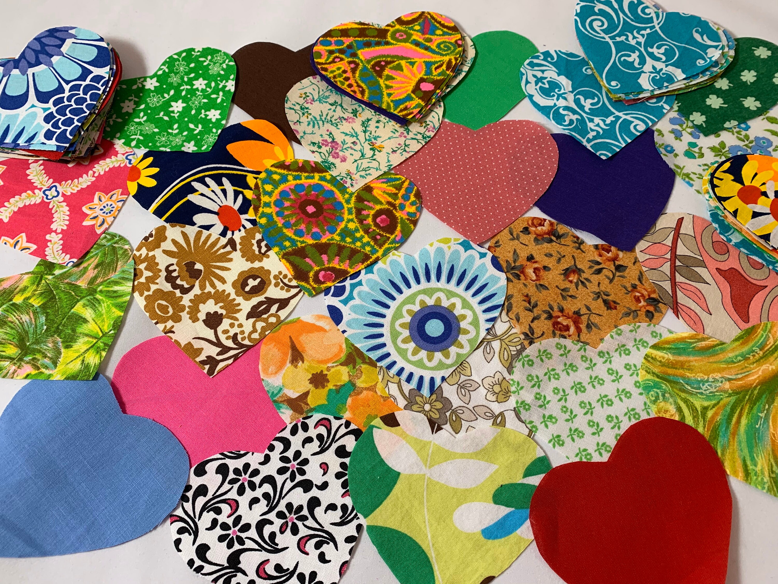 50 Assorted Fabric Hearts Heart Quilting Hand Cut Patchwork | Etsy