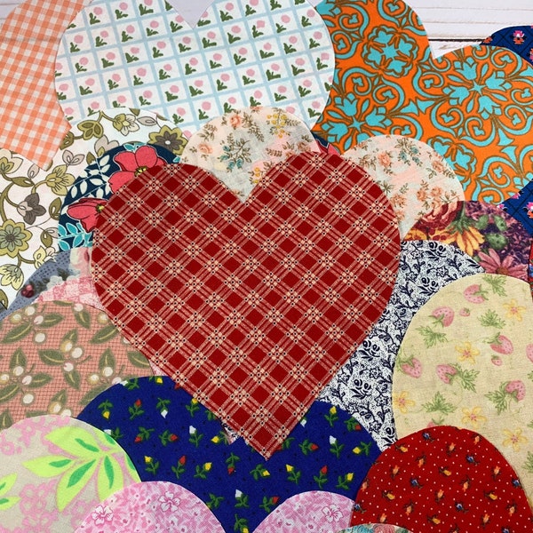 20 Assorted 6” Fabric Hearts Heart Quilting Hand Cut Patchwork Fabric Sew Appliqué Hearts Precut Heart Sewing Quilting Repurposed Hand Cut