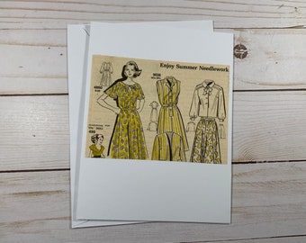 Repurposed Vintage Sewing Pattern Greeting Card Blank Handmade Cards One of a Kind with Envelopes Reused Card Send Happy Mail Give Card Sew