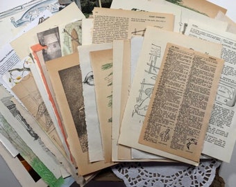 50 Vintage Book Pages with Pictures, Ephemera Paper Supply