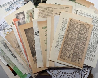 50 Vintage Book Pages WITH PICTURES Assorted Sizes Ephemera Vintage Paper Junk Journal Supply Mixed Media Art Paper Set Paper Crafts Photos