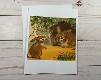 Repurposed Bunnies Spring Vintage Greeting Card Blank Handmade Cards One of a Kind with Envelopes Reused Card Send Happy Mail Give Card