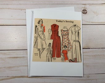 Repurposed Vintage Sewing Pattern Greeting Card Blank Handmade Cards One of a Kind with Envelopes Reused Card Send Happy Mail Give Card Sew