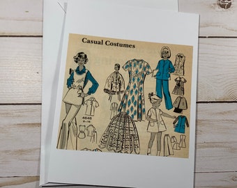 Repurposed Vintage Sewing Pattern Greeting Card Blank Handmade Cards One of a Kind with Envelopes Reused Card Send Happy Mail Give Card Sew