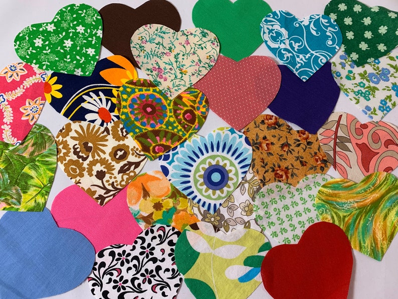 25 Assorted Fabric Hearts Heart Quilting Hand Cut Patchwork Fabric Sew Appliqué Hearts Precut Hearts Sewing Quilting Repurposed Hand Cut image 7