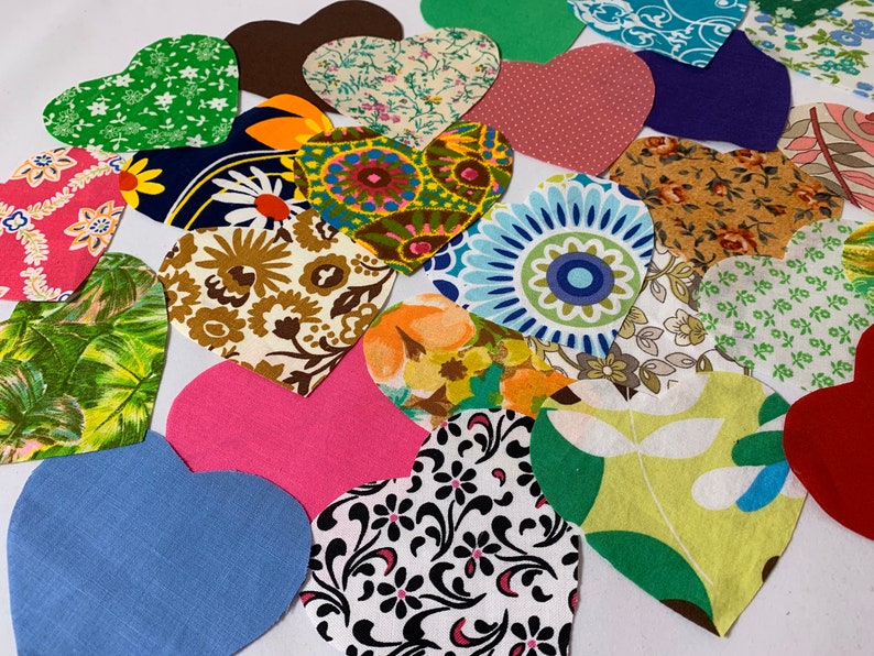 25 Assorted Fabric Hearts Heart Quilting Hand Cut Patchwork Fabric Sew Appliqué Hearts Precut Hearts Sewing Quilting Repurposed Hand Cut image 10