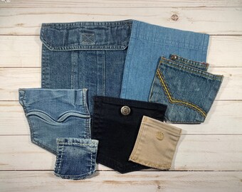 7 Denim Pockets Odd Sizes Assorted Small Medium Large Size Blue Black Denim Pockets Color Coin Pocket Quilt Sewing Quilting Repurposed Denim