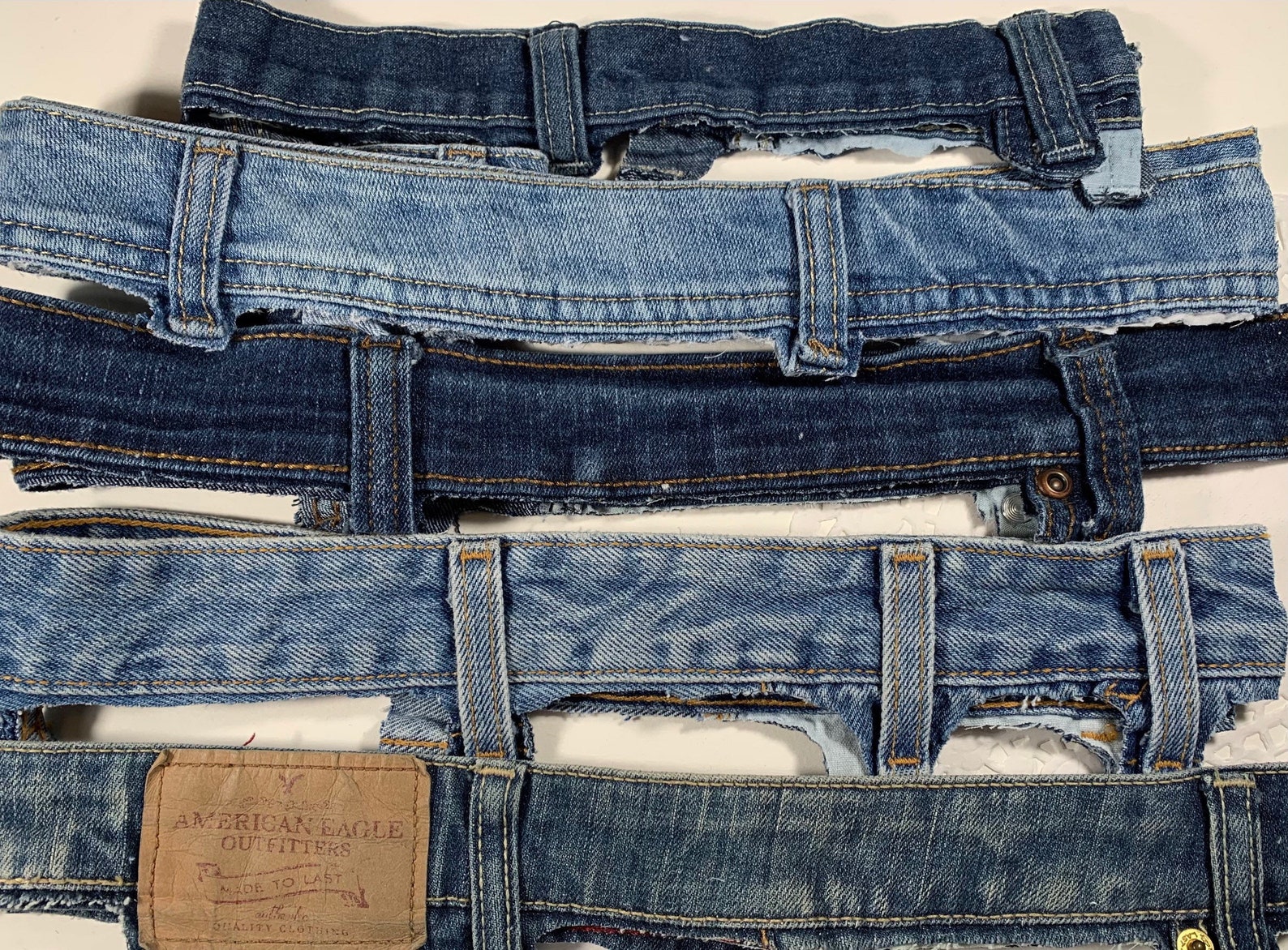 5 Denim Waist Bands Blue Jean Band Pieces Crafting Hand Cut Etsy