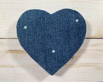 17 Denim Hearts Blue Polka Dot Jean Quilt Heart Hand Cut Patchwork Denim Sew Appliqué Heart Precut Sewing Quilting Repurposed Fabric Fun