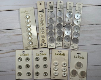 10 Vintage Button Cards Clear Gray White Plastic Assorted Buttons Clothing Craft Supply Sewing Buttons Mixed Media 55 Buttons Collection Art