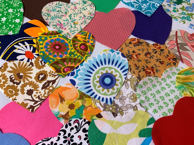 25 Assorted Fabric Hearts Heart Quilting Hand Cut Patchwork Fabric Sew Appliqué Hearts Precut Hearts Sewing Quilting Repurposed Hand Cut image 8