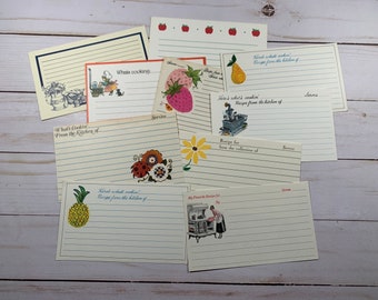 Vintage Recipe Card Set Paper Ephemera Junk Journal Supply Bridal Shower Cooking Kitchen Supplies Blank No Writing Set of 10 Ready to Use