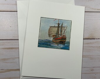 Repurposed Greeting Card  Sailboat Handmade Blank One of a Kind Card with Envelope Reused Card Send Happy Mail Original Paper 6 1/2” by 5”