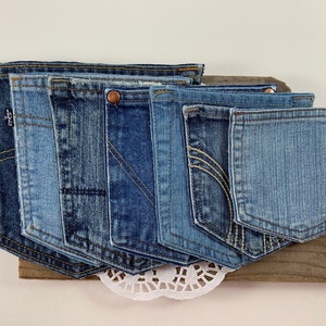 5 Denim Pockets Assorted Small Medium Large Size Set of 5 Blue Jean Denim Pocket Hand Cut Denim Quilt Sewing Quilting Repurposed Patchwork