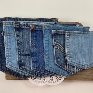 Repurposed Denim Pockets: Assorted Sizes, Set of 5