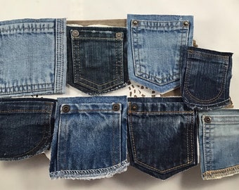 Small Denim Pockets: Assorted Repurposed Blue Jean Coin Pockets - Set of 6