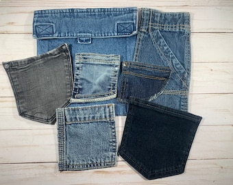 Assorted Denim Pockets for Sewing & Quilting - Set of 7