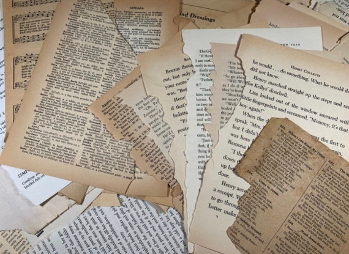 30 Vintage Book Page Pieces Scraps Assorted Sizes Ephemera