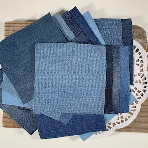 20 - 4 1/2” Denim Squares BLUE Jean Quilt Squares Quilting Hand Cut Patchwork Denim Quilt Squares Precut Denim Sewing Quilting Repurposed