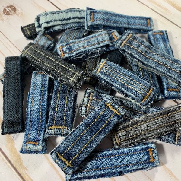 15 Assorted BLUE ONLY Belt Loops Denim Jean Pieces Patchwork Hand Cut Denim Loops Denim Jeans Sewing Quilting Repurposed Denim Crafting