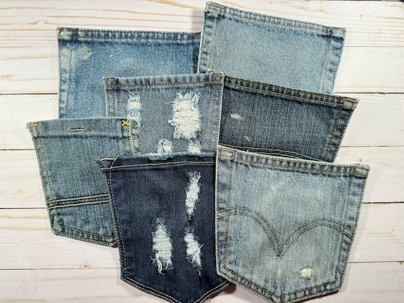 5 Denim Pockets DISTRESSED HOLES RIPPED Discolored Stained