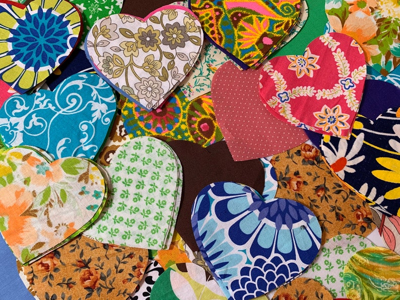 25 Assorted Fabric Hearts Heart Quilting Hand Cut Patchwork Fabric Sew Appliqué Hearts Precut Hearts Sewing Quilting Repurposed Hand Cut image 6