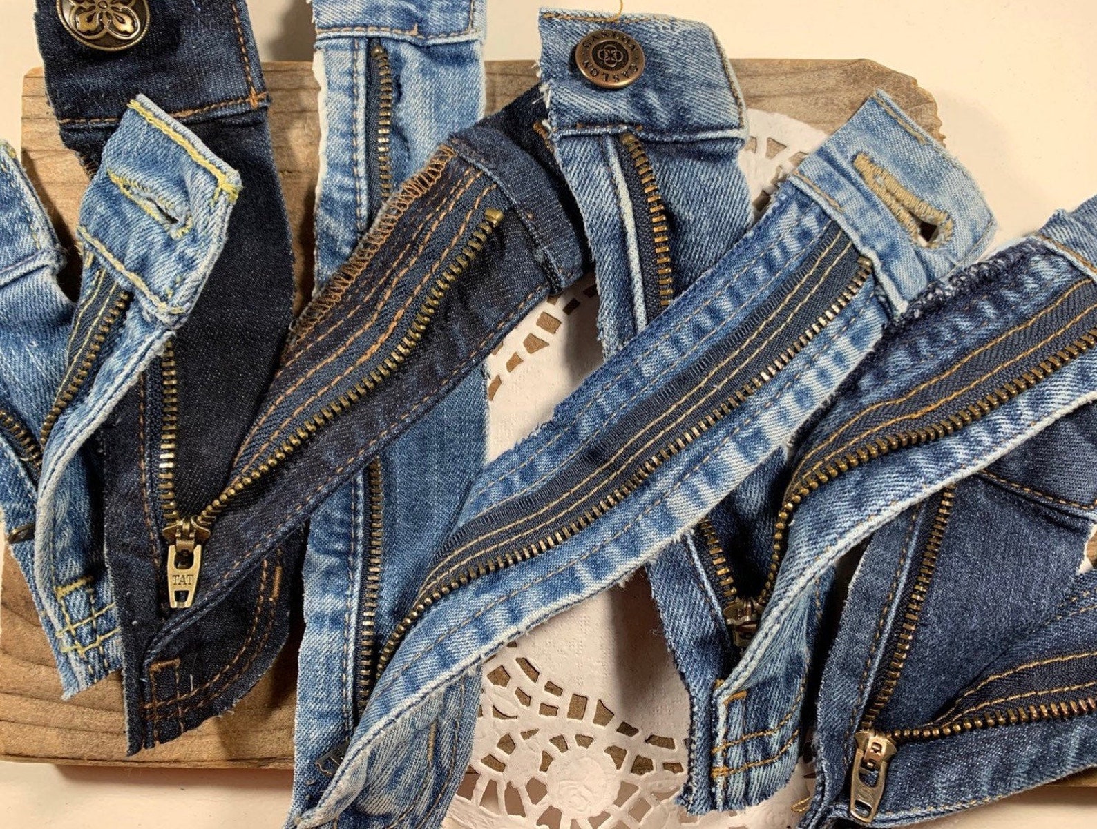 5 Denim Zippers Blue Jean Pieces Crafting Hand Cut Patchwork | Etsy