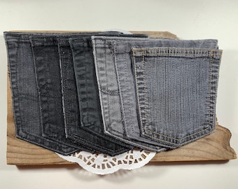 Black Denim Pockets: Assorted Sizes, Repurposed for Crafts - Set of 5