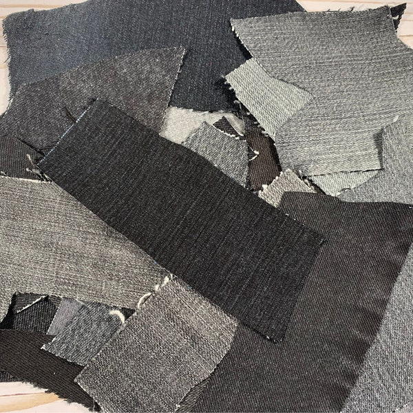 50 BLACK Denim Pieces Scraps Jeans Crafting Sewing Quilting Hand Cut Patchwork Denim Precut Denim Miscellaneous Sizes and Colors Crazy Quilt
