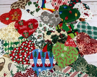 25 Assorted Fabric Hearts CHRISTMAS Heart Quilting Hand Cut Patchwork Fabric Sew Appliqué Precut Hearts Sewing Quilting Repurposed Hand Cut