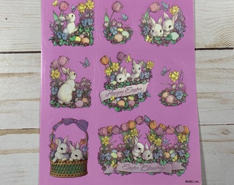 Vintage Easter Bunny Stickers Baskets Flowers Paper Crafting Junk Journal Supplies Sticker Collecting Paper Supplies Letter Writing Set of 1