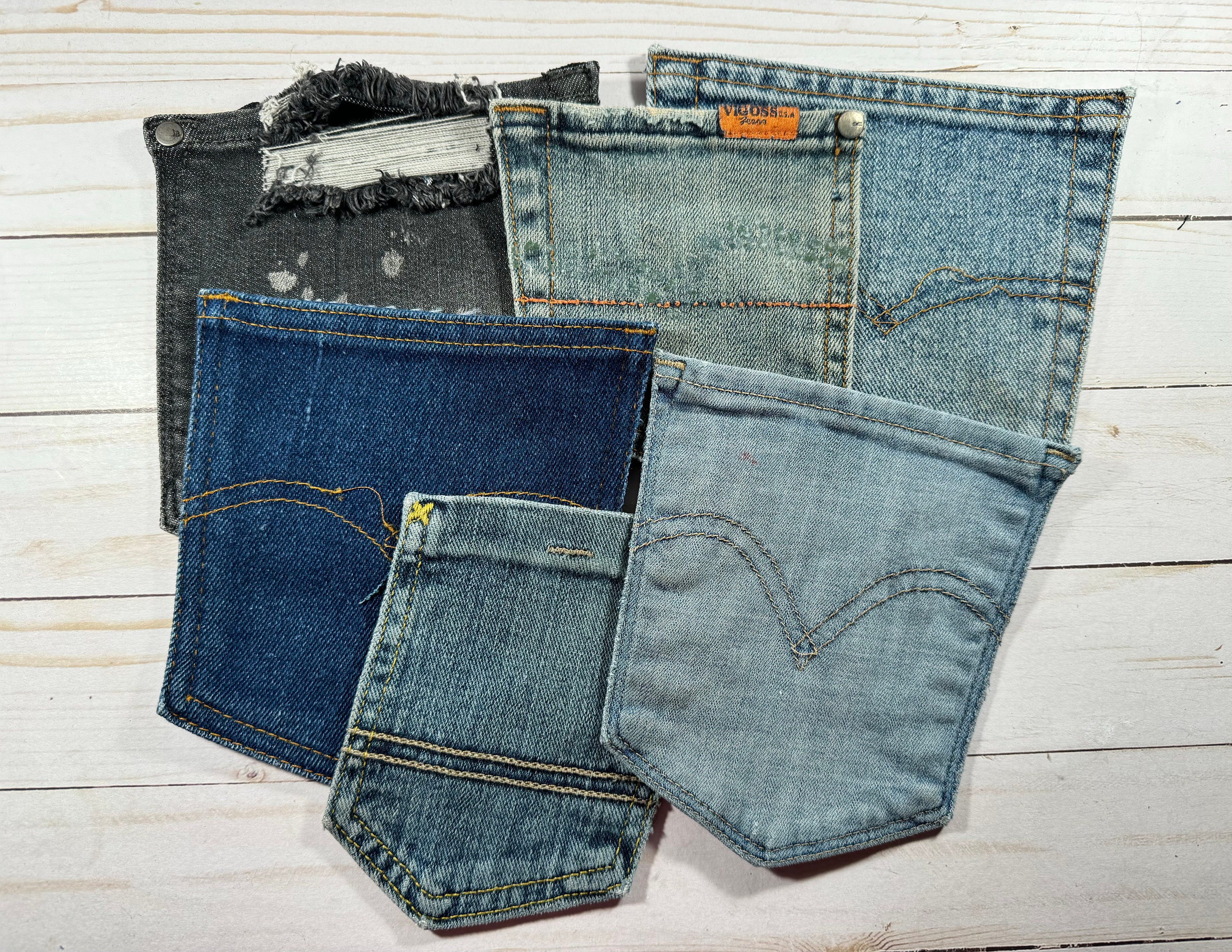 5 Denim Pockets DISTRESSED HOLES RIPPED Discolored Stained
