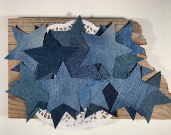 20 étoiles en jean coupées à la main : carrés de courtepointe en jean bleu, morceaux de patchwork