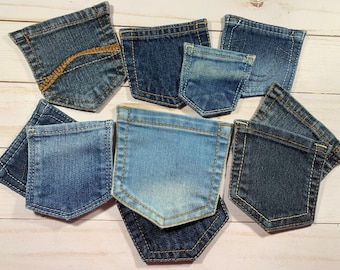 Small Denim Pockets: Blue Jean Repurposed Craft Set of 5