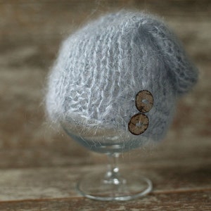 Newborn mohair Hat,Baby knitted hat, Gray Baby Boy  Hat, Knit baby hat, Photo prop, Photography Hat, Hat with button