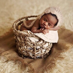Mohair Newborn Hat, Cappuccino Knit Bonnet ,Baby Girl Bonnet, Newborn Photo prop, Vintage Baby Hat, Knitted Hat Bonnet image 4