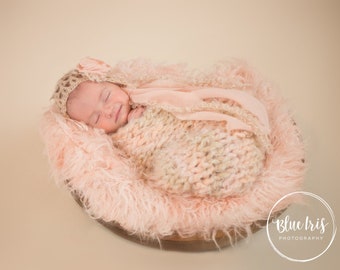 Mohair Newborn Bonnet, Crochet Baby Girl Newborn hat, Photo Prop hat