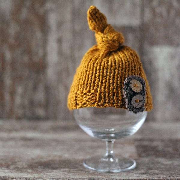 Knitted Newborn Hat,Top Knot Hat, Mustard hat, Wool Baby Boy Hat, Hat with buttons, Knit baby hat, Photo prop, Photography,Beanie