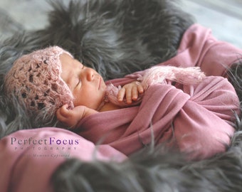 Mohair Newborn Hat, Crochet Bonnet ,Baby Girl Bonnet, Newborn Photo prop, Knitted Hat Bonnet