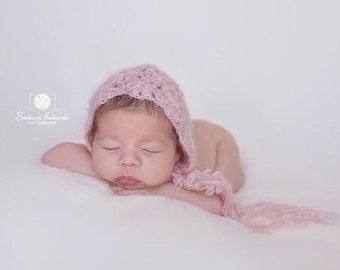 Mohair Newborn Bonnet 6 COLORS, Baby Girl Photo Prop Crochet Bonnet, Vintage Photography Hat