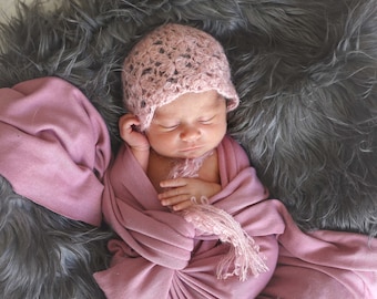 Rose bonnet, Crochet Baby Girl Bonnet, Newborn Photo Prop Hat, Knitted Hat Bonnet